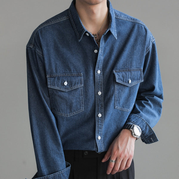 Chemise en Jean à Manches Longues Simple et Ample pour Homme Minority