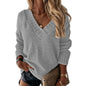 V-neck Long-sleeved Pullover Sweater Top