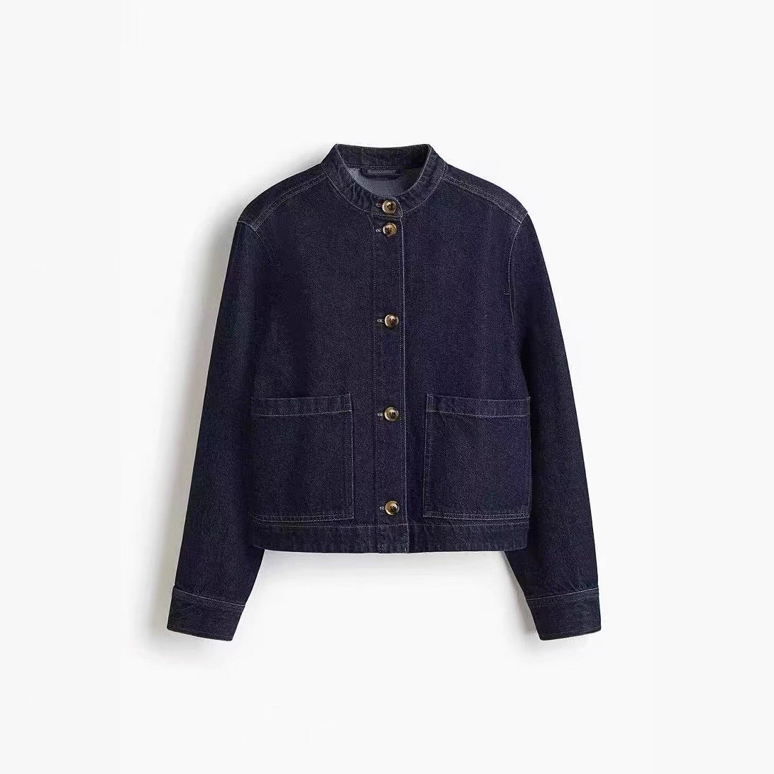 Womens Denim Stand Collar Jacket