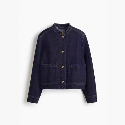 Womens Denim Stand Collar Jacket