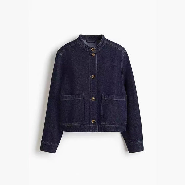 Womens Denim Stand Collar Jacket