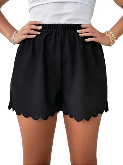 Shorts taille élastique décontracté pour femmes, avec ourlet festonné grande taille