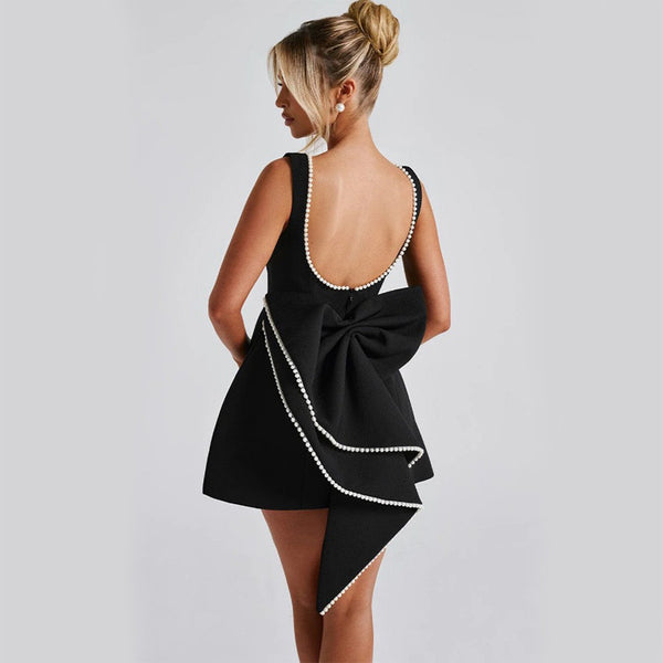 Big-Bowed Pearls Backless Dress