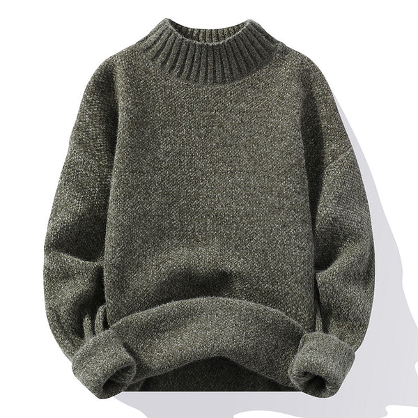 Fashionable Casual Solid-Color Crew-Neck Loose Knitted Pullover Sweater