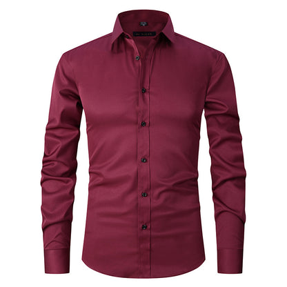 Men's Long-sleeved Fashion Top Slim Solid Color Stretch Shirt