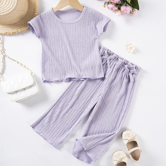 Girls Short Sleeve Trousers Suit