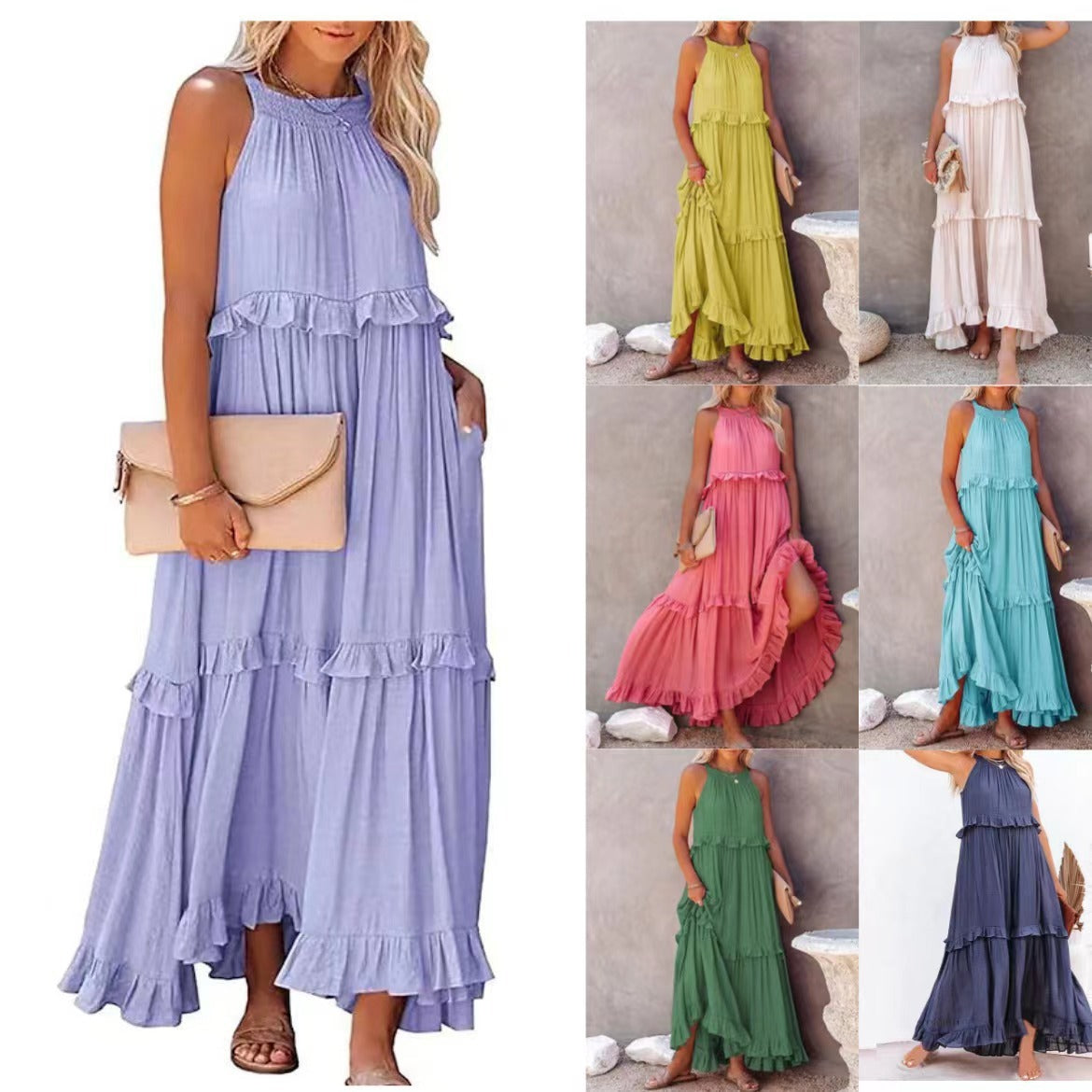 Womens Halter Neck Long Dresses