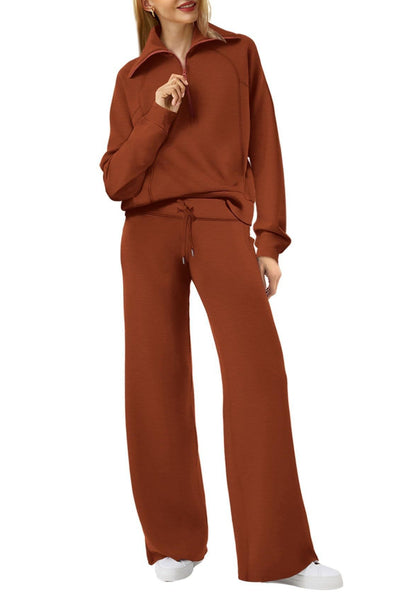 Women's Half-Zip Sweatshirt & Wide Leg Pants Set