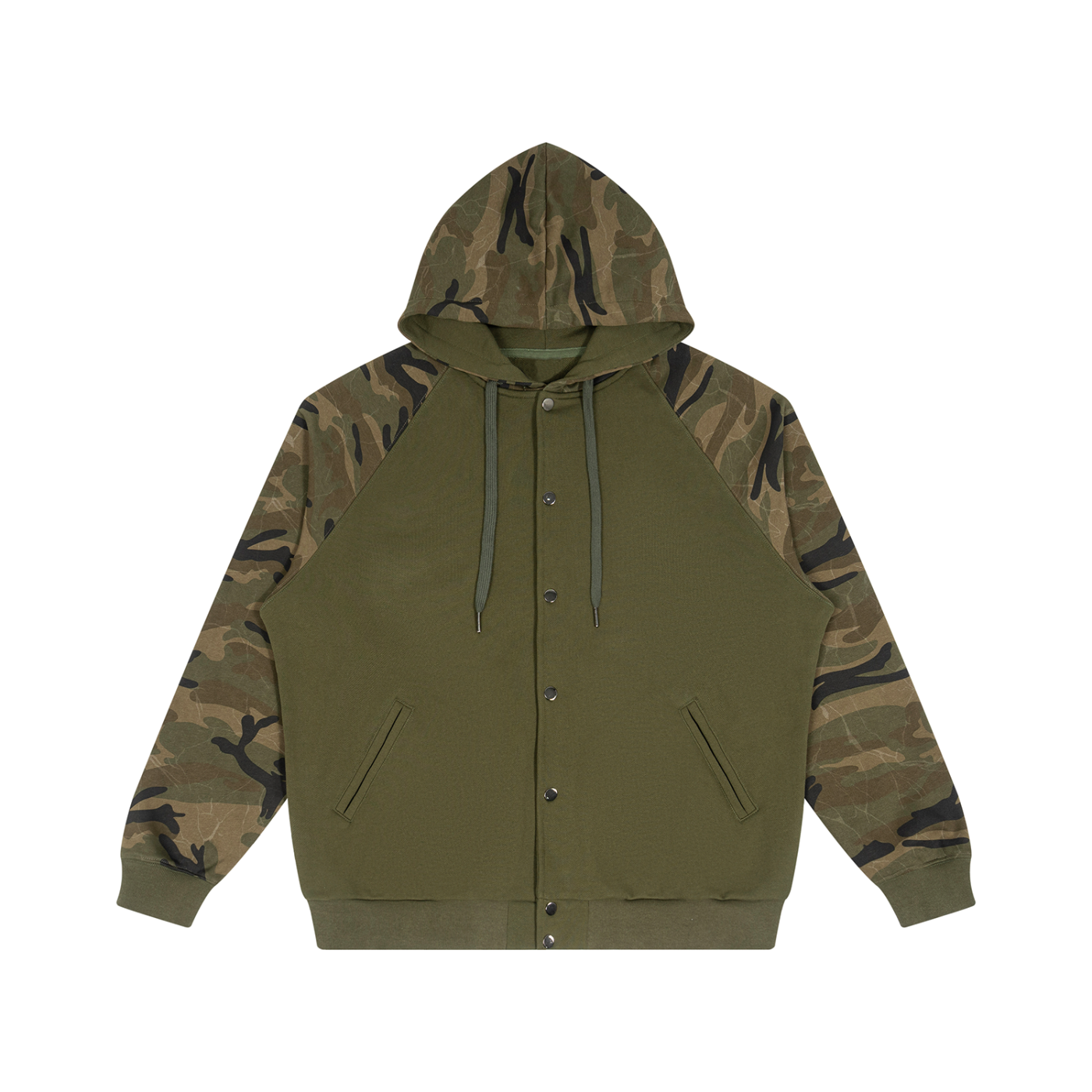Unisex Camo-Splice Raglan Zip Hoodie