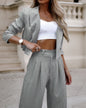 Striped Lapel Cropped Top Pants