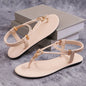 Womens Flat Flip-toe Beach Plus Size Rhinestone Sandals
