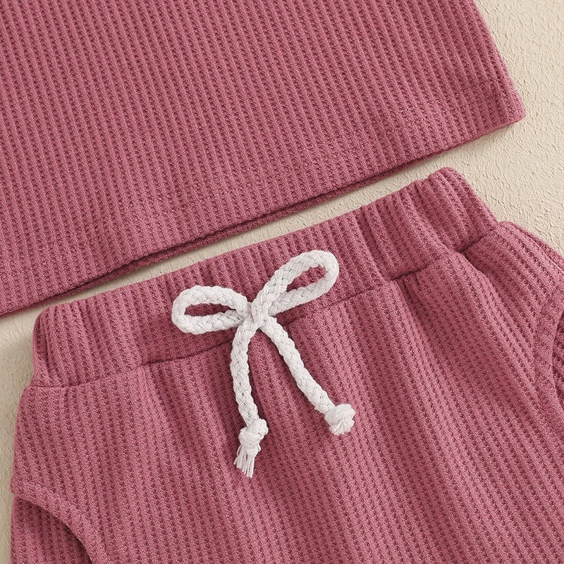 Girls Embroidery Waffle Suit