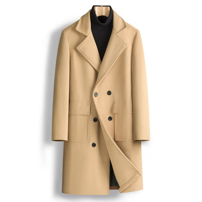 Men Double Breasted Mid-length Coat