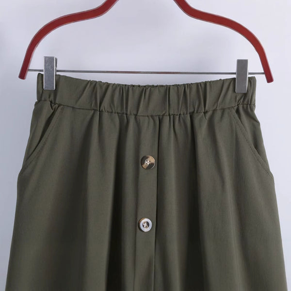 Jupe boutonnée à taille élastique et large ourlet
