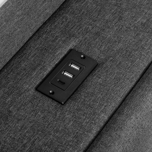 Cadre de lit capitonné King size 150cm avec rangement hydraulique, tête de lit capitonnée LED avec station de recharge et rangement de tête de lit dissimulé, ports USB et Type-C, lin, gris
