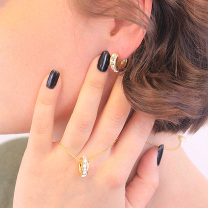 Boucles d'oreilles créoles carrées - Dorées et cristal