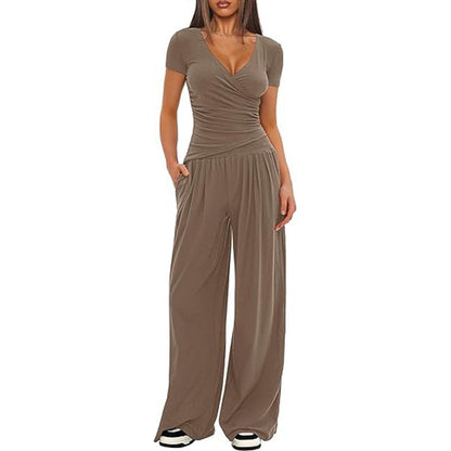 Women's Short Sleeve Sportswear & Wide Leg Pants Set