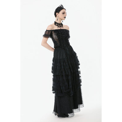 Jupe gothique en velours et dentelle Morticia Dark in Love noire
