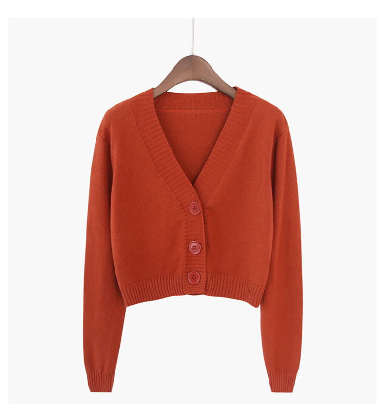 V Neck Sweater Thin Sweater Small Coat High Waist Short Cardigan Women - Stuffs & Savers