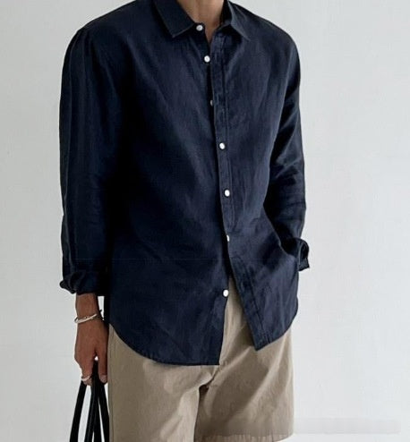 Solid-color Casual All-match Button-up Top For Men