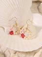 Handmade Burgundy Flower & Pearl Halo Micro-Crochet Earrings