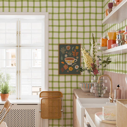 COTTAGE GINGHAM - SOFT MOSS WALLPAPER
