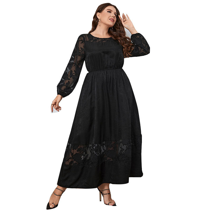 Robe longue en dentelle pour femme – Style amincissant automne pour les silhouettes rondes