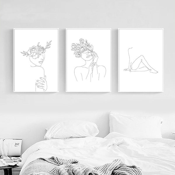 Décoration murale style dessin abstrait botanique sur toile
