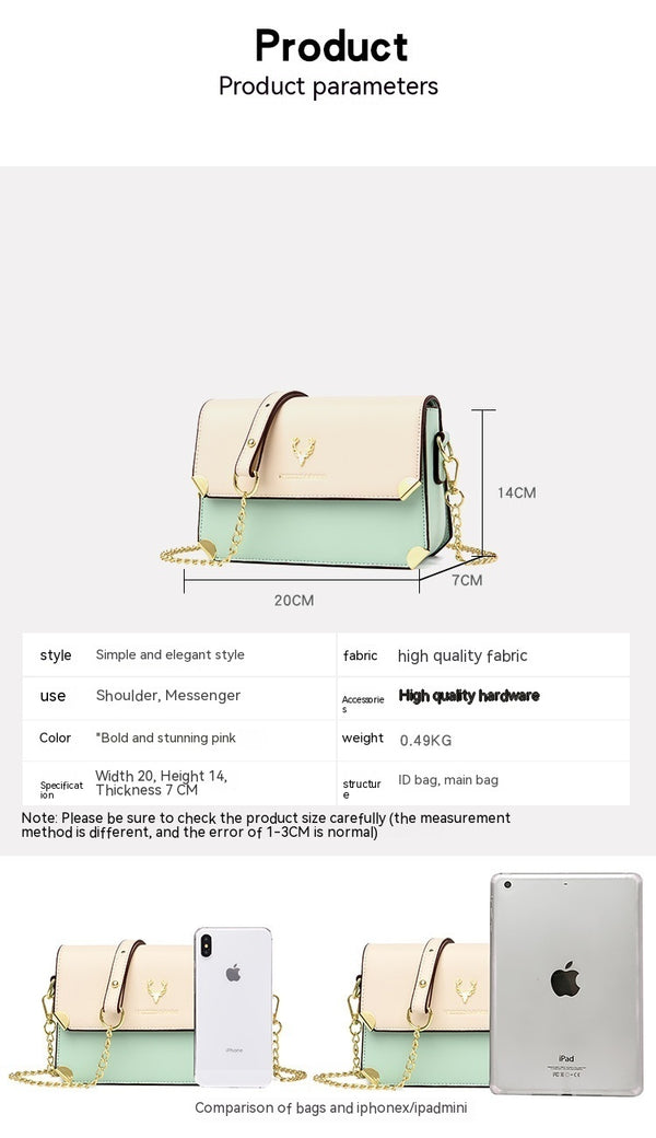 Fashion Color Contrast Deer Head Chain Crossbody Bag