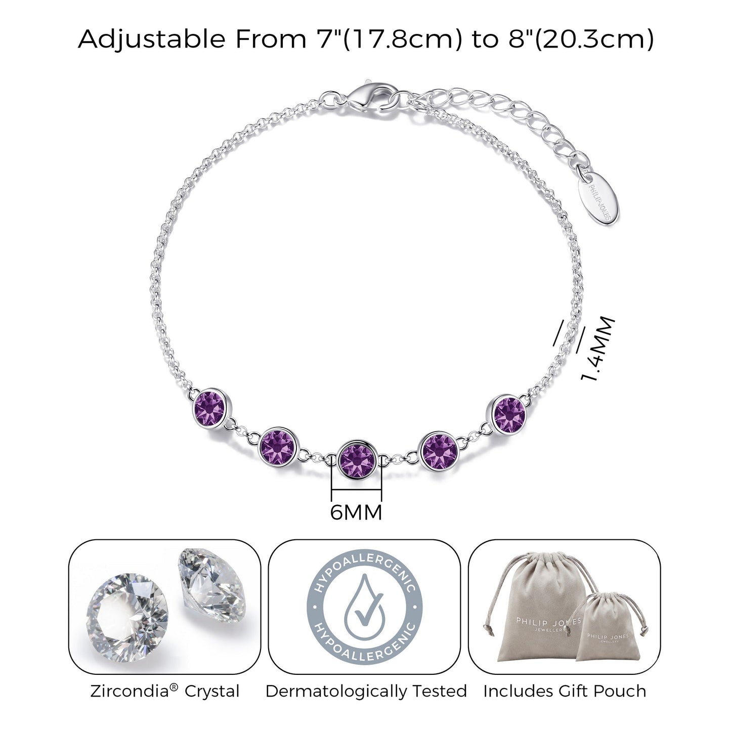 Purple Crystal Chain Bracelet Created with Zircondia® Crystals