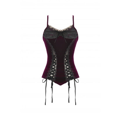 Dark in Love Serilda Velvet Lace Corset Top in Wine Red