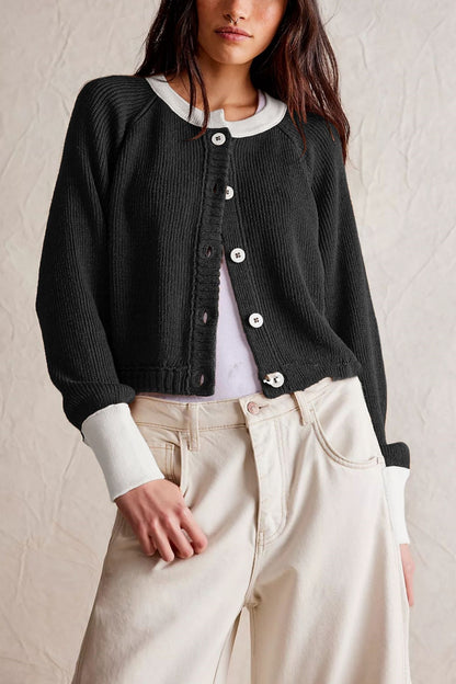 Women's Round Neck Knitwear Single Row Button Coat