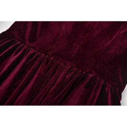 Robe Gothique en Velours Bordeaux à Col en Dentelle Ophelia Dark in Love
