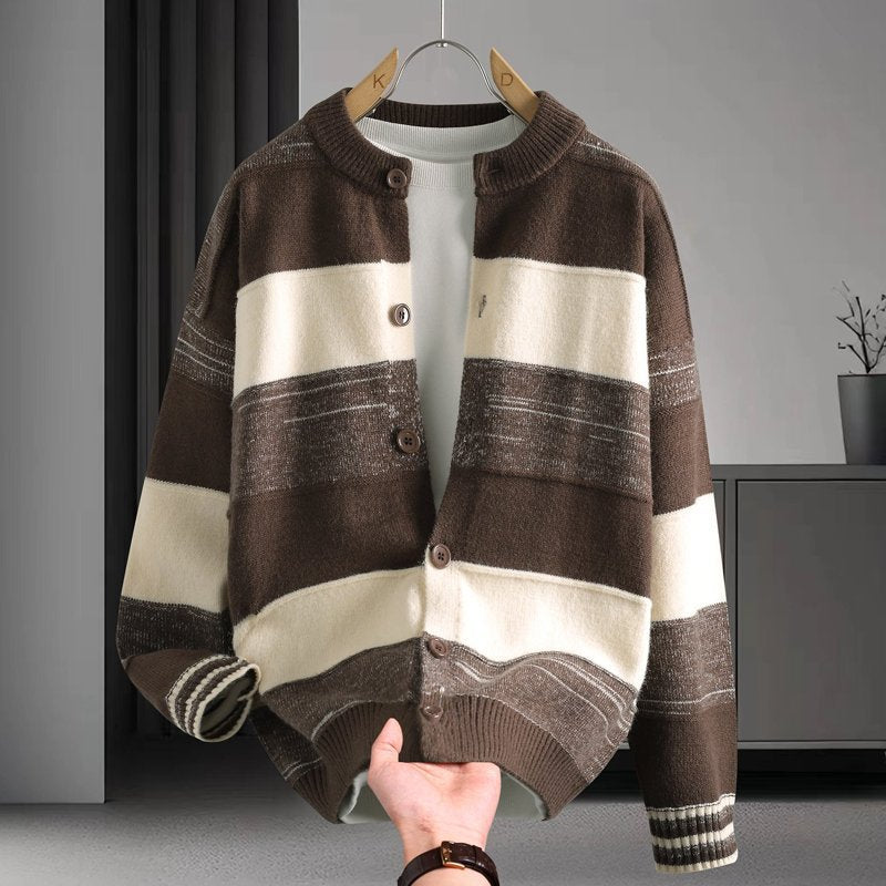 Relaxed Fit Color Block Button Closure Knit Sweater Coat