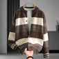Relaxed Fit Color Block Button Closure Knit Sweater Coat