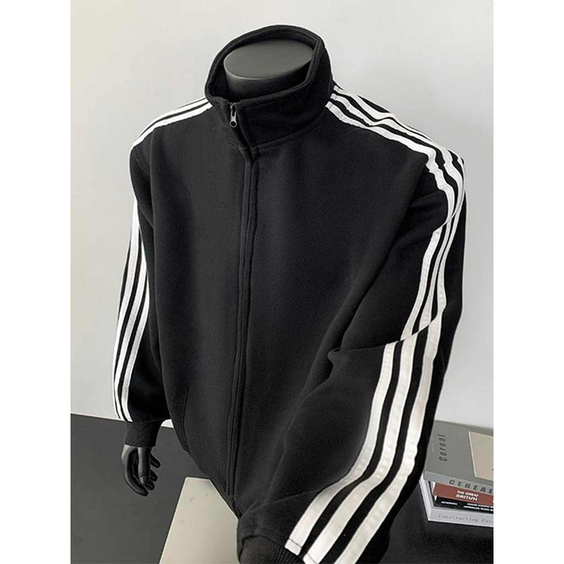 Men's Striped Long Sleeve Zip-up Stand Collar Jacket