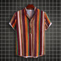 Men's Stand Collar Striped Cotton-linen Shirt