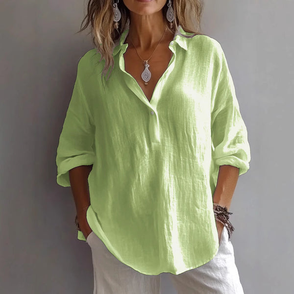 Womens Long-sleeved Lapel Pullover Shirt