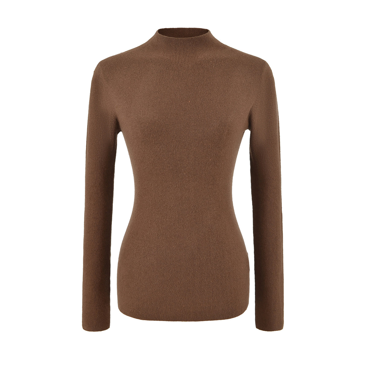 Women's Slim Fit Long Sleeve Mock Neck Seamless Wool Blend Knit Top
