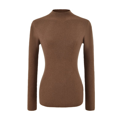 Women's Slim Fit Long Sleeve Mock Neck Seamless Wool Blend Knit Top