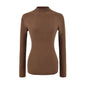 Women's Slim Fit Long Sleeve Mock Neck Seamless Wool Blend Knit Top