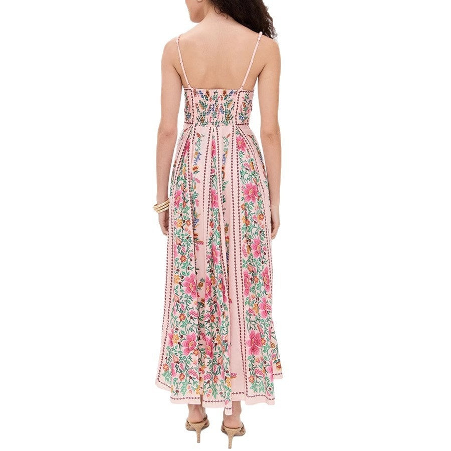 Decorative Beads Sling Positioning Print Dress