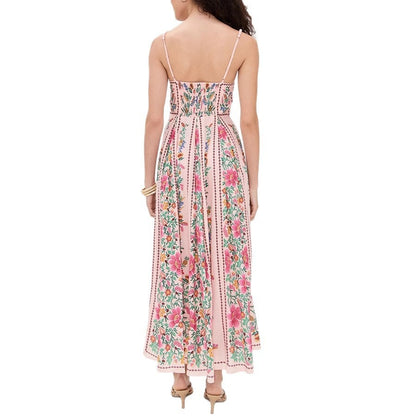 Decorative Beads Sling Positioning Print Dress
