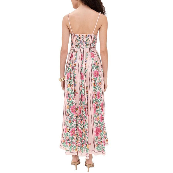 Robe imprimée à bretelles et perles décoratives