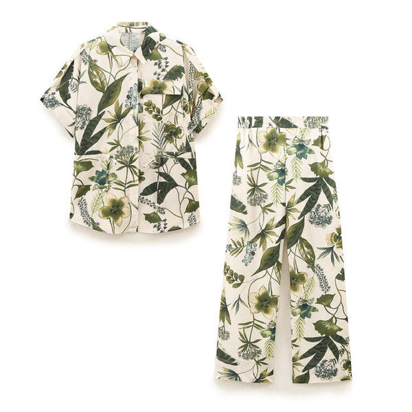 Casual Print Top Printing Straight-leg Pants