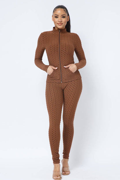 Ensemble Veste et Legging avec Poches Latérales Zippées Nid d'Abeille