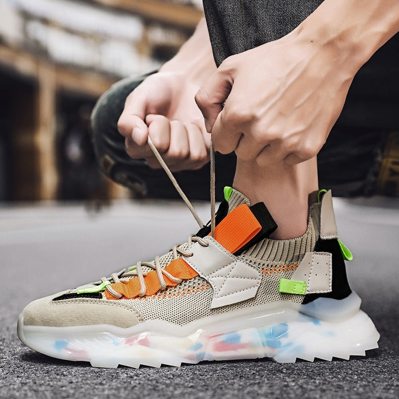 Baskets Homme Grandes Nouvelles Décontractées Respirantes à Semelle Épaisse Tendance Chaussures Papa Légères Chaussures de Course en Tissu Volant