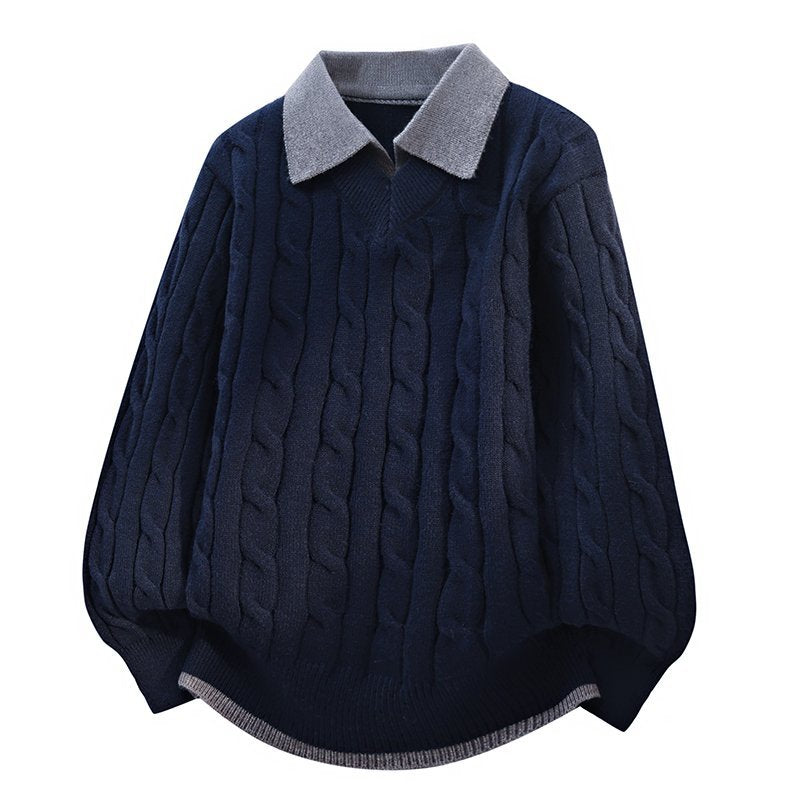 Two-Piece Sweater with Spliced Shirt Collar
