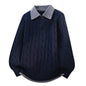 Two-Piece Sweater with Spliced Shirt Collar