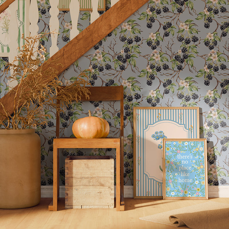 BRAMBLE & BLOSSOM STEEL BLUE WALLPAPER